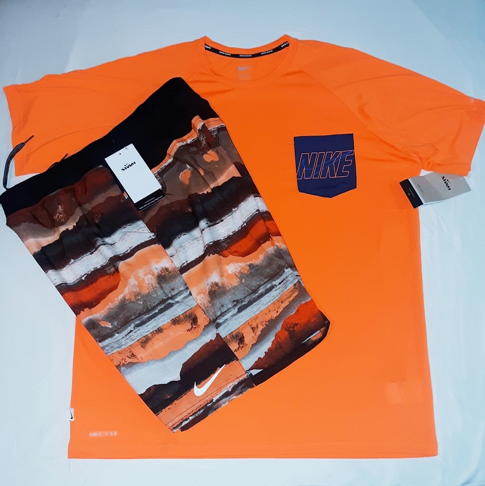 Nike Men's Outline & Adventure 9" Volley Tee & Short Swim Set